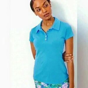 78. Lilly Pulitzer Shrunken Pique Polo Shirt Size XS Wave Blue